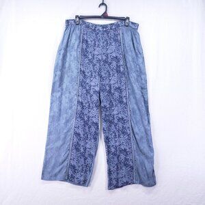 Tienda Ho Women's Boho Wide Leg Pants Free Size Blue Embroidery Floral Jacquard